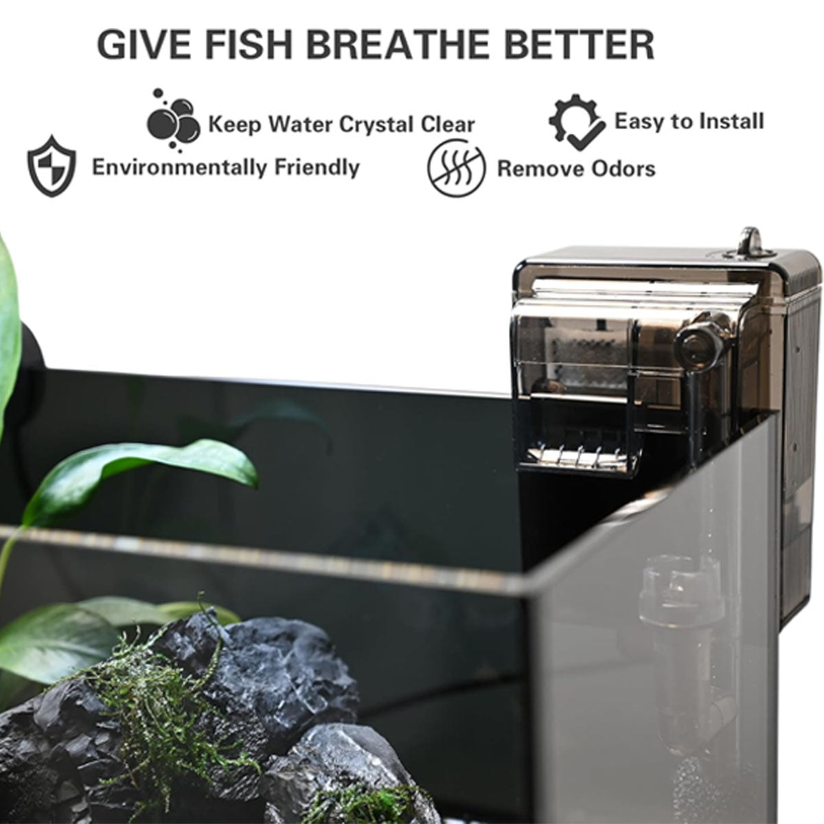 Fish Tank Filter, 160L/H Suitable for aquariums under 20L Aquarium Filter, Adjustable flow rate, 3-in-1 filter cartridge (Black, 3W)