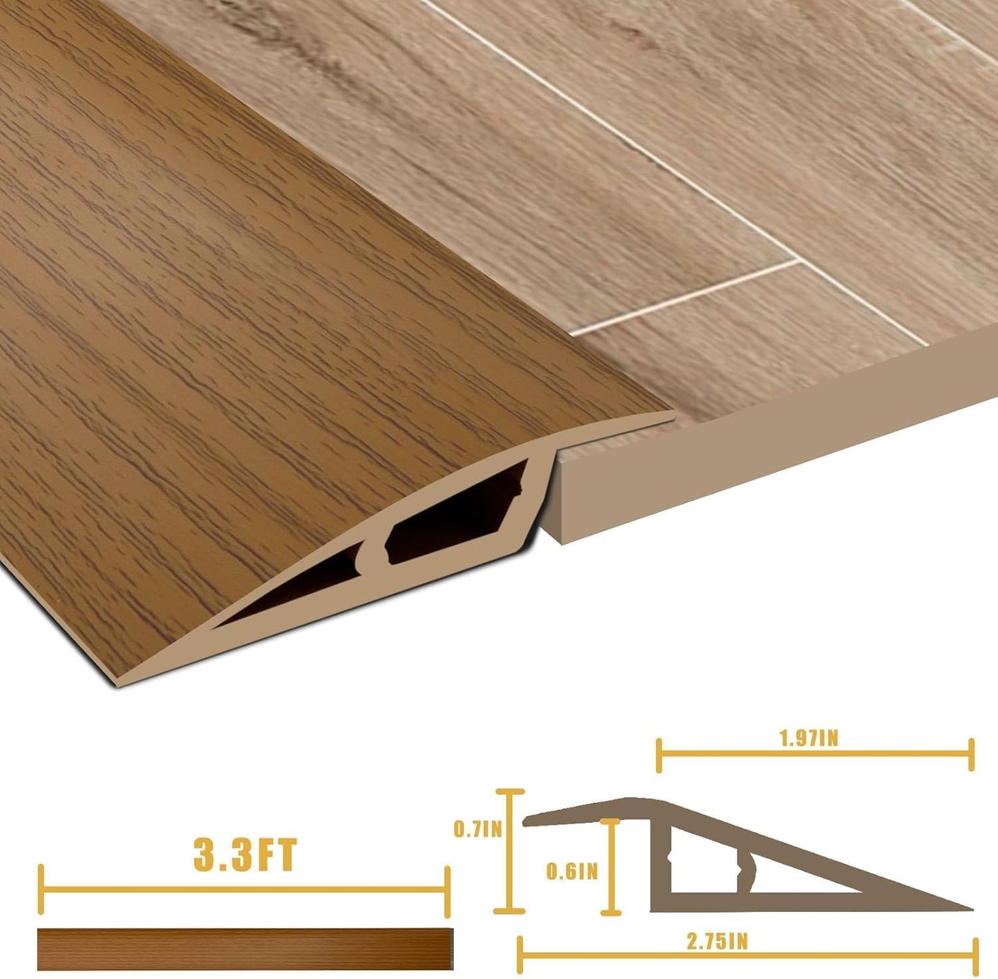 Rubber Threshold Ramp,Flooring Threshold Ramp Reducer,Self Adhesive Floor Transition Strip,for DoorFloorWheelchair Ramp Edge-Reducer Threshold-Transition-Strip(Brown wood grain, 7cm x 1.5cm x 1m)