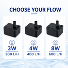 3W 200 L/H 4W 400 L/H and 8W 600 L/H pump options
