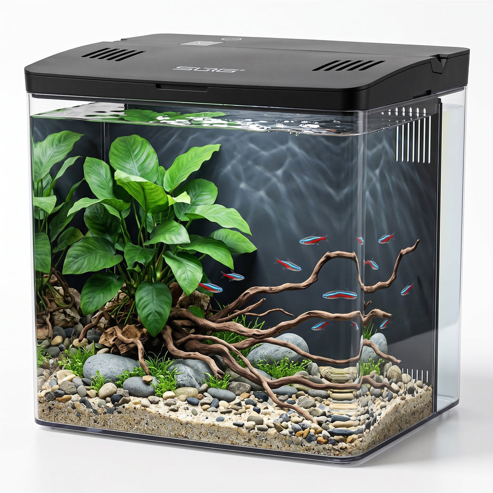 OUKMAO 4.5L black fish tank starter kit with LED light