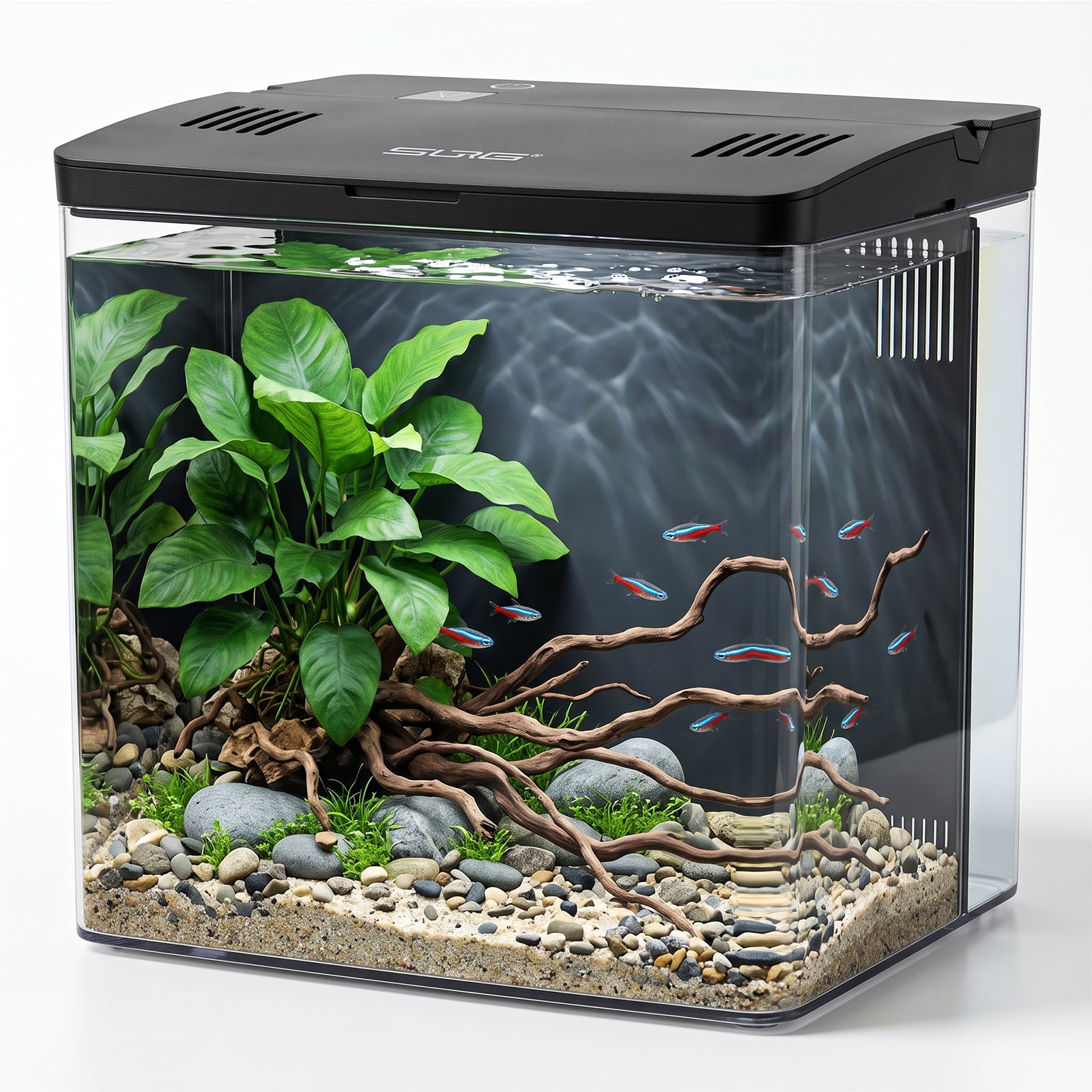 OUKMAO 4.5L black fish tank starter kit with LED light