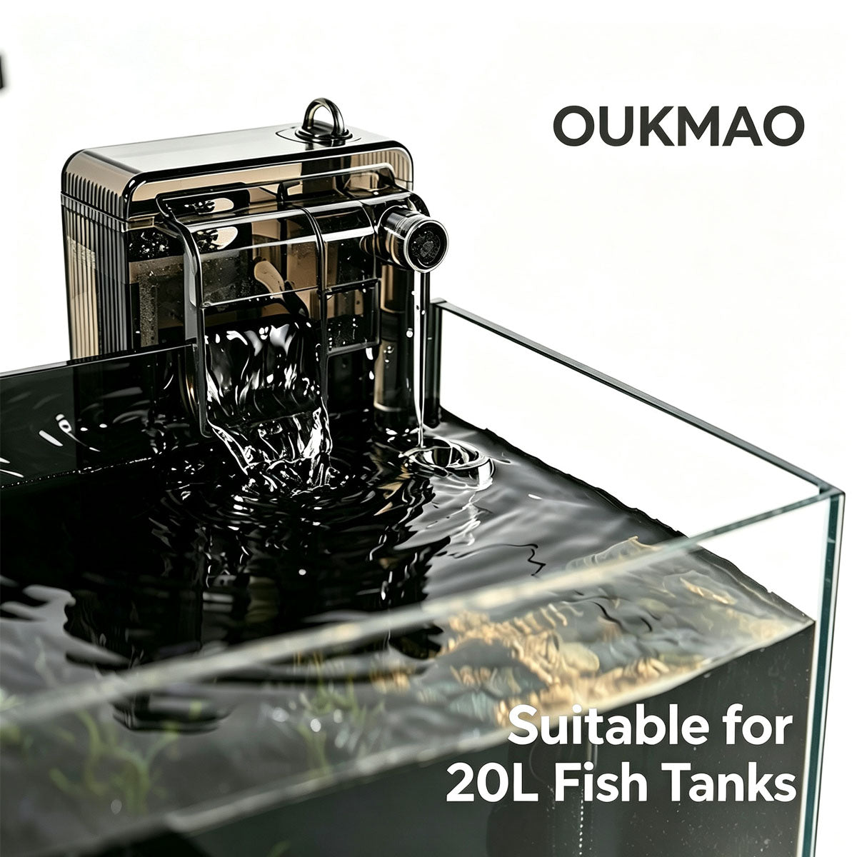 Fish Tank Filter, 160L/H Suitable for aquariums under 20L Aquarium Filter, Adjustable flow rate, 3-in-1 filter cartridge (Black, 3W)