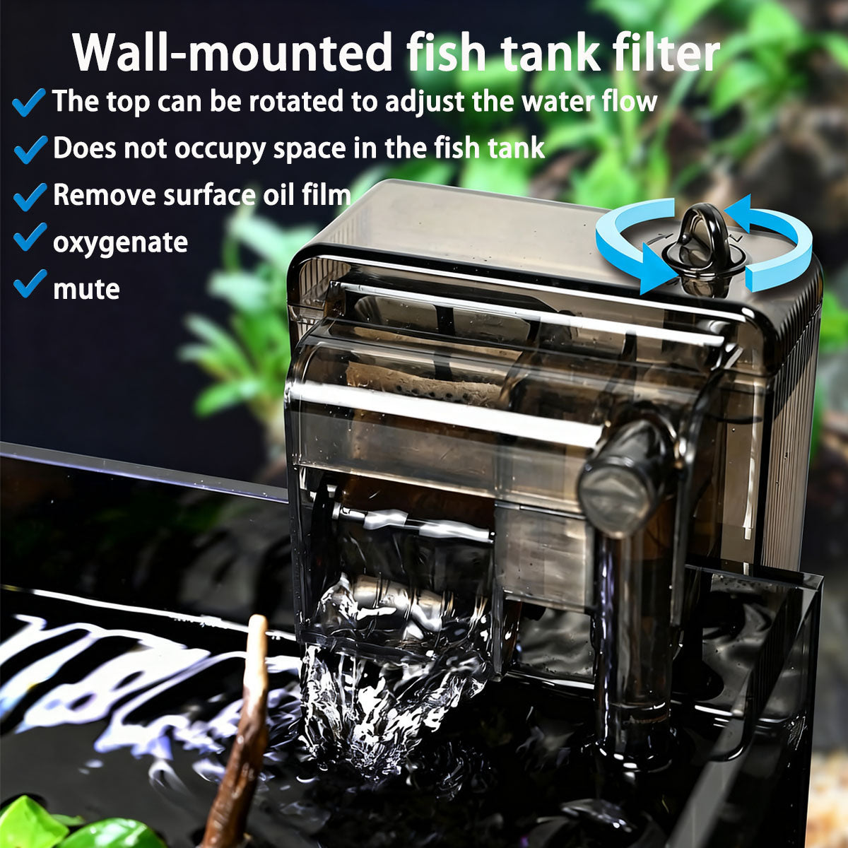 Fish Tank Filter, 160L/H Suitable for aquariums under 20L Aquarium Filter, Adjustable flow rate, 3-in-1 filter cartridge (Black, 3W)
