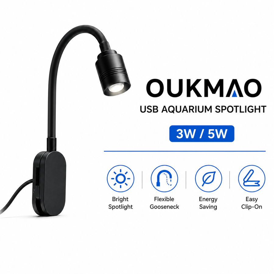 OUKMAO USB Clip-On Aquarium Spotlight with Flexible Gooseneck