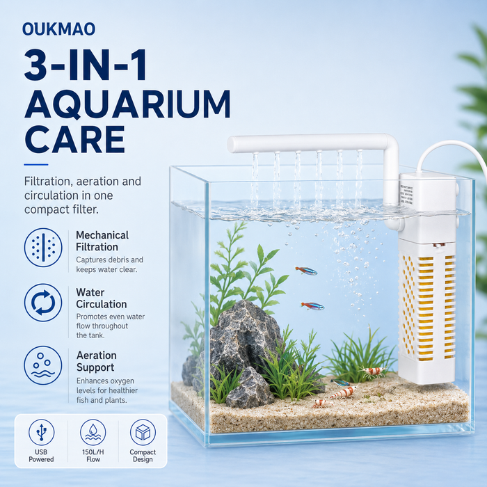 OUKMAO USB Aquarium Internal Filter 3.5W – Quiet Nano Fish Tank Filter with Spray Bar & Adjustable Water Outlet
