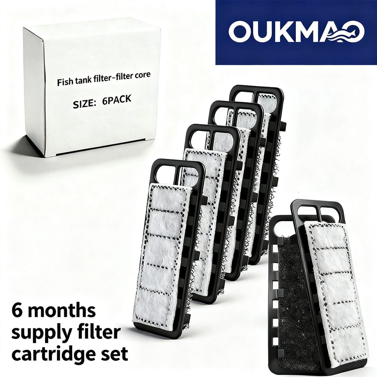 6 Pack Aquarium Filter Replacement Cartridges, Compatible Slim Wall-mounted Fish Tank Filter, 6-Month Supply Filter Refills (6 Pack)