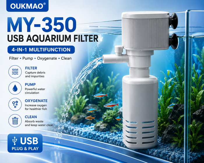 USB Fish Tank Filter, 5W 350L/H 4-in-1 Internal Aquarium Filter
