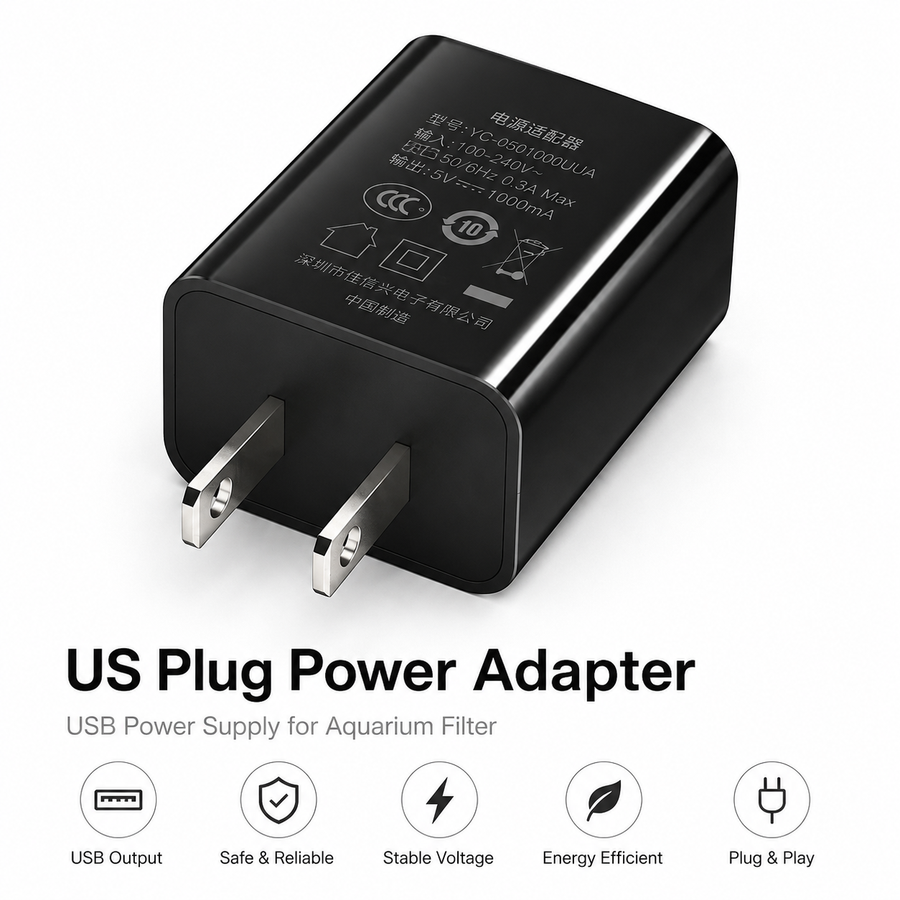 OUKMAO USB Power Adapter for Aquarium Equipment | US / UK / EU Plug | 5V USB Power Supply